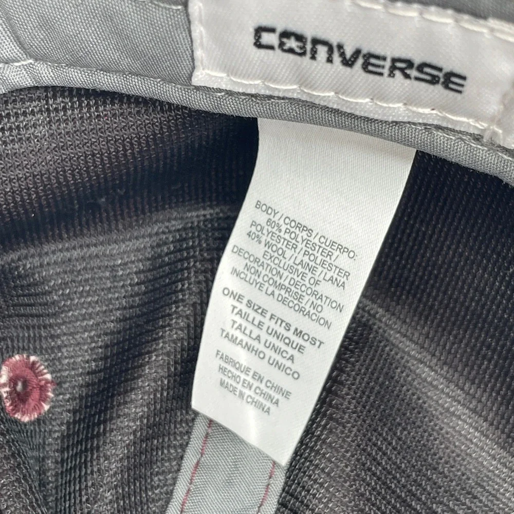Converse All Star Wool Blend Strapback Hat Maroon Grey Chenille C Patch OSFM